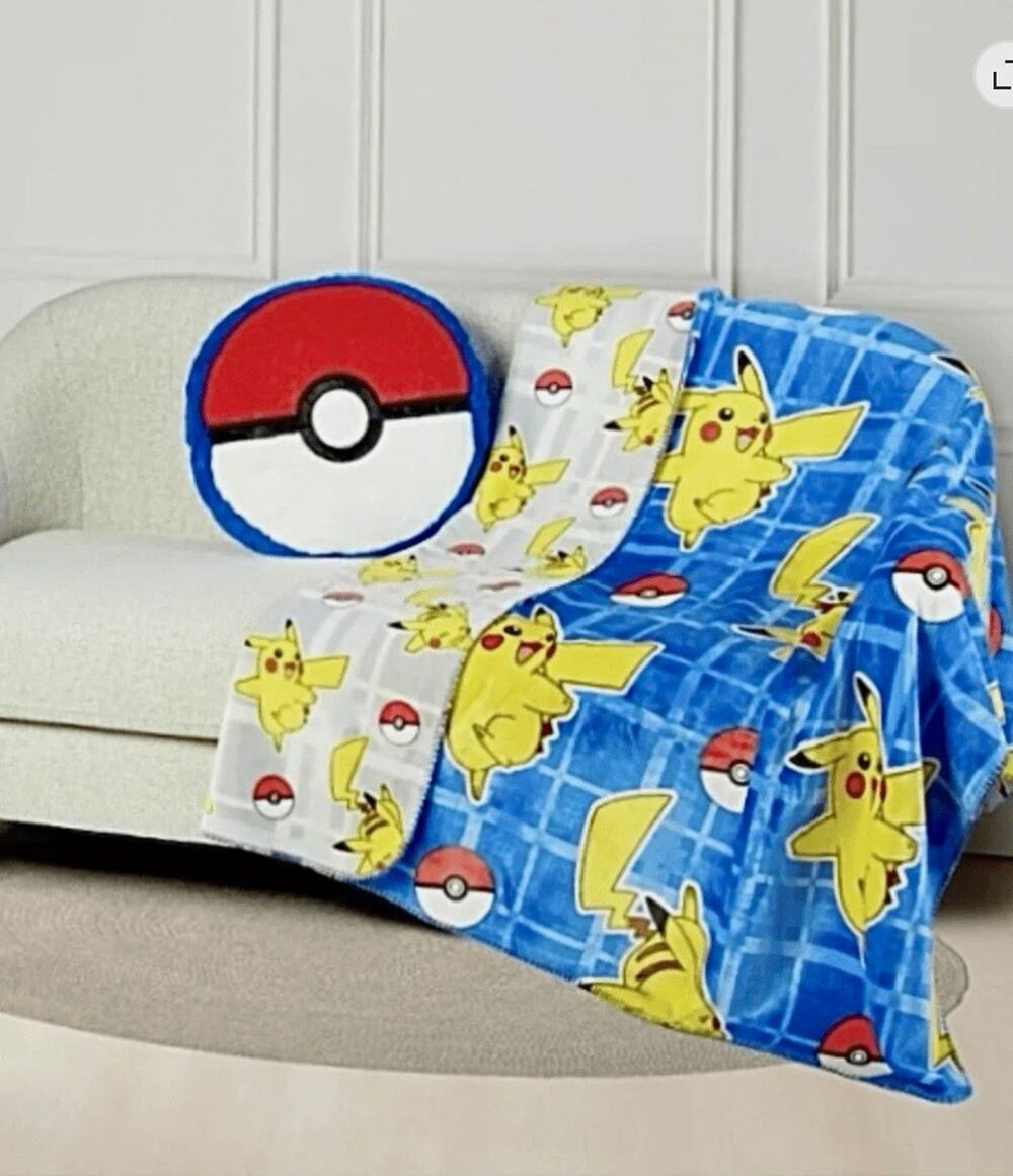Pokémon Pikachu Reversible Throw Blanket 60x70 All-Over Blue/White Bedroom